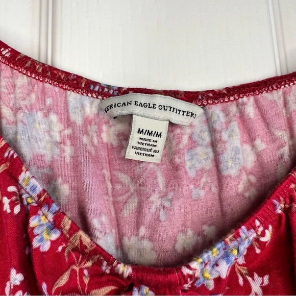 American Eagle Womens Red Floral Mini Sun Dress Size Medium - Picture 4 of 5